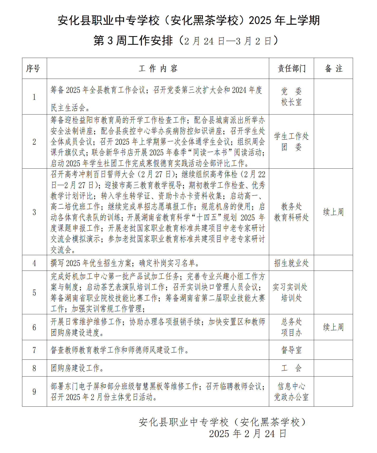 2025年上学期第3周工作安排(图1)