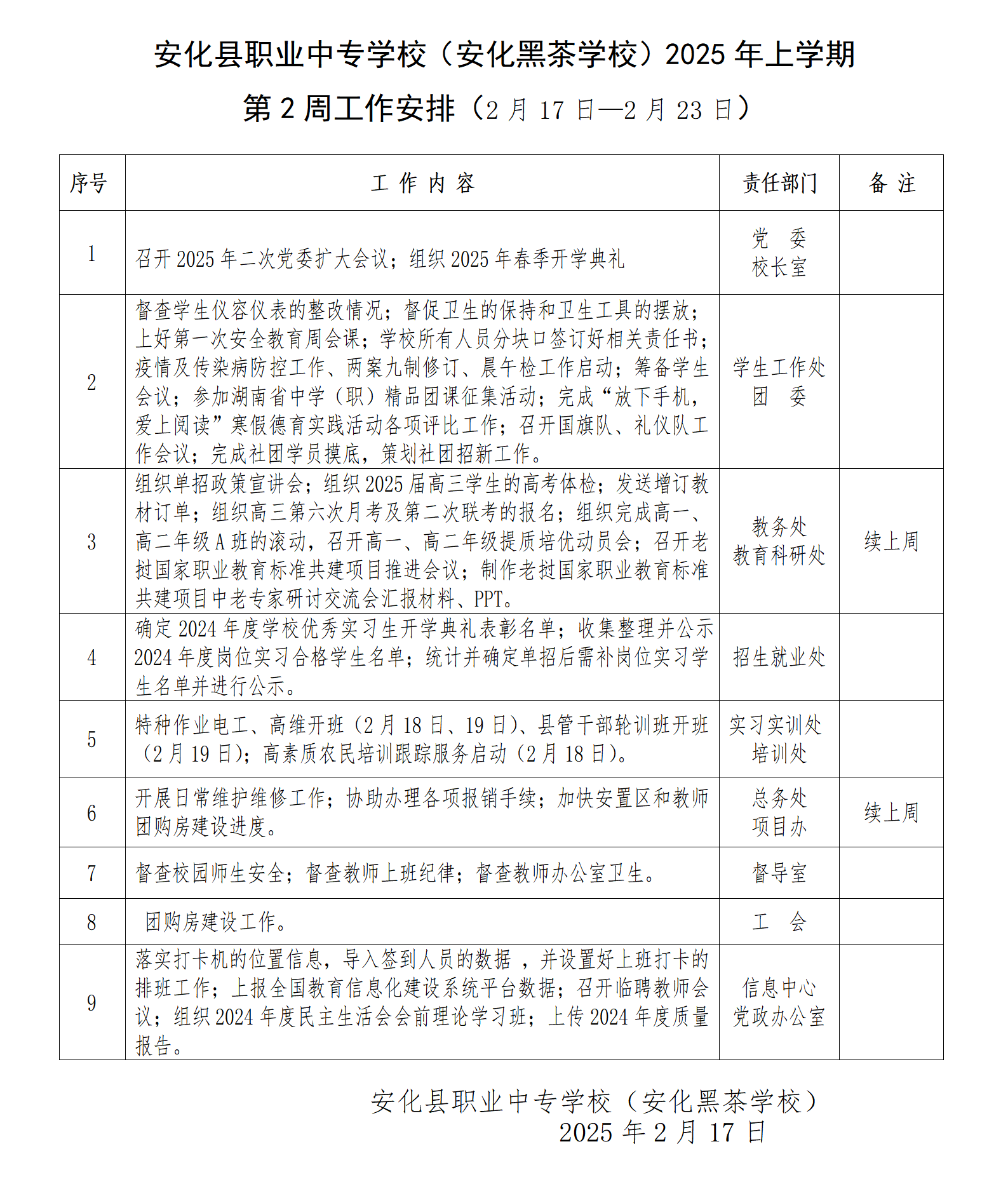 2025年上学期第2周工作安排(图1)