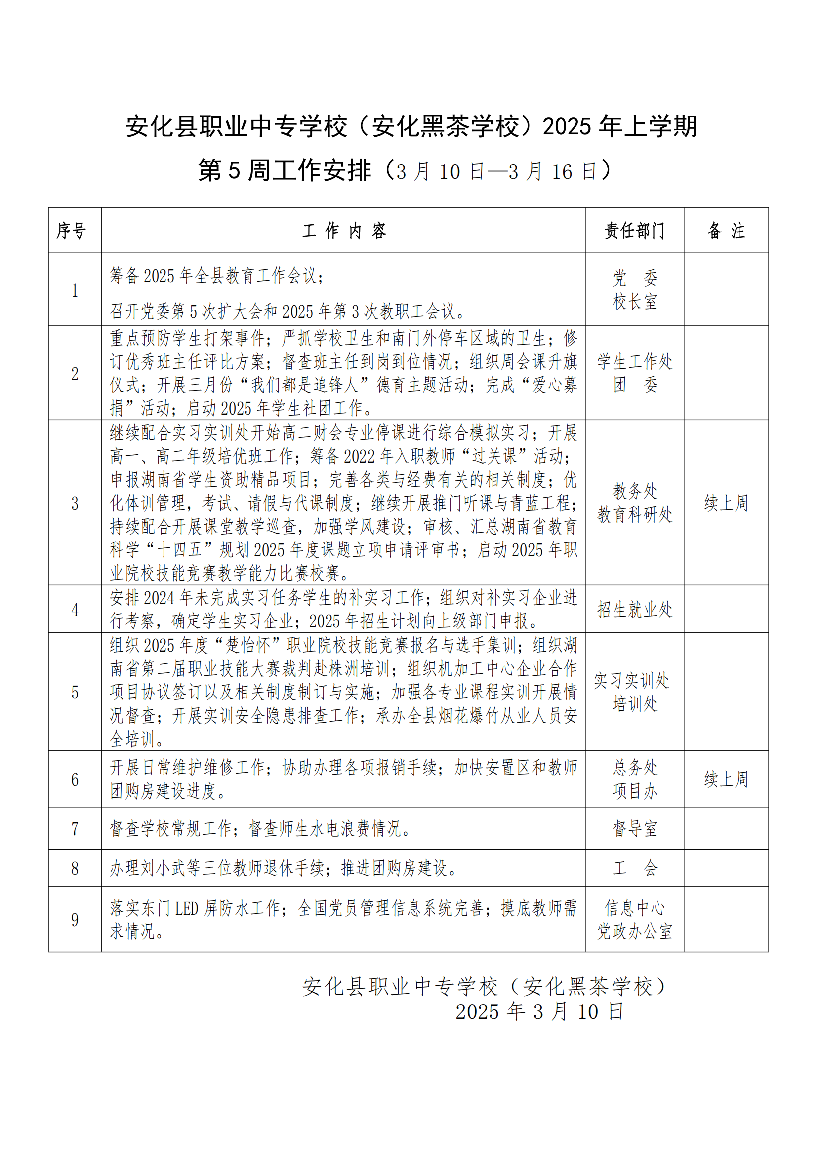2025年上学期第5周工作安排(图1)